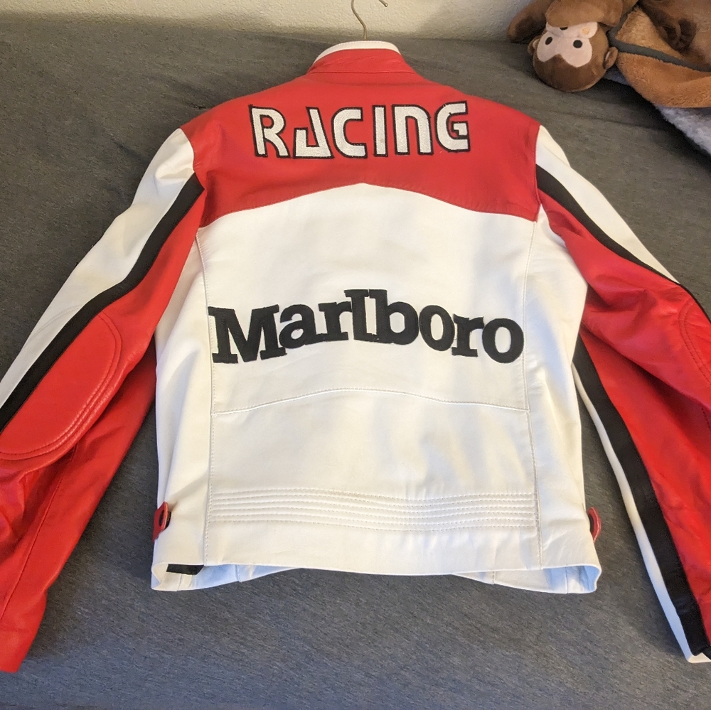 Leather jacket red marlboro insulated size m
